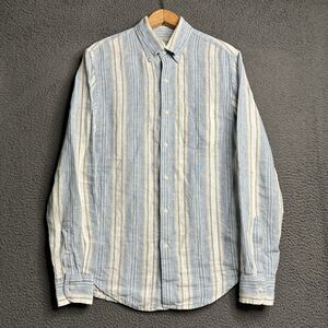 J Crew Blue White Stripe Baird McNutt Irish Linen Men's Button Down Shirt Size S